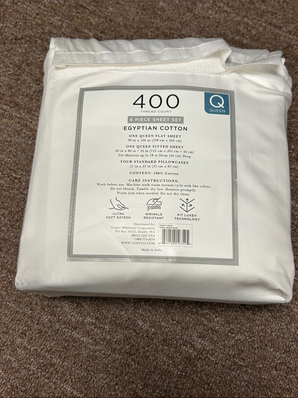 400 Thread Count Egyptian Cotton Queen Sheet Set - White